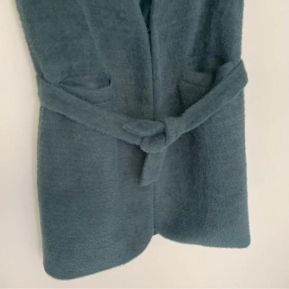 Kate Hewko Green Open Front  Sleeveless Belted Faux Fur Jacket L - Picture 3 of 8